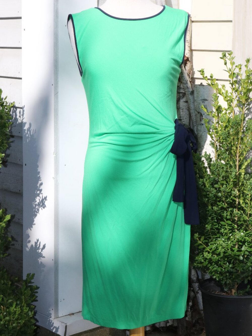 Carole Little Green & Blue Faux Wrap Side Tie Knit Sleeveless Dress Sz XL